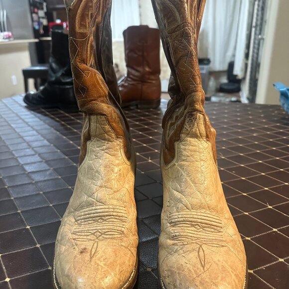 Vintage Mercedes Two-Tone Cowboy Boots – Distressed Leather Western Wear - Picture 4 of 9